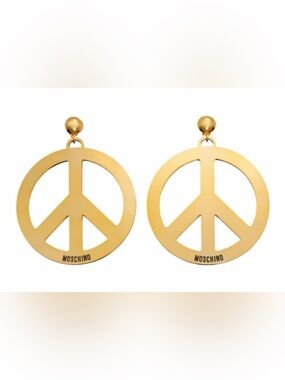 Moschino x H&M collab vintage authentic RARE Gold Peace Sign Drop Earrings